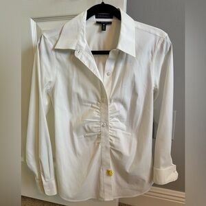Foxcroft White Blouse with Ruched Front